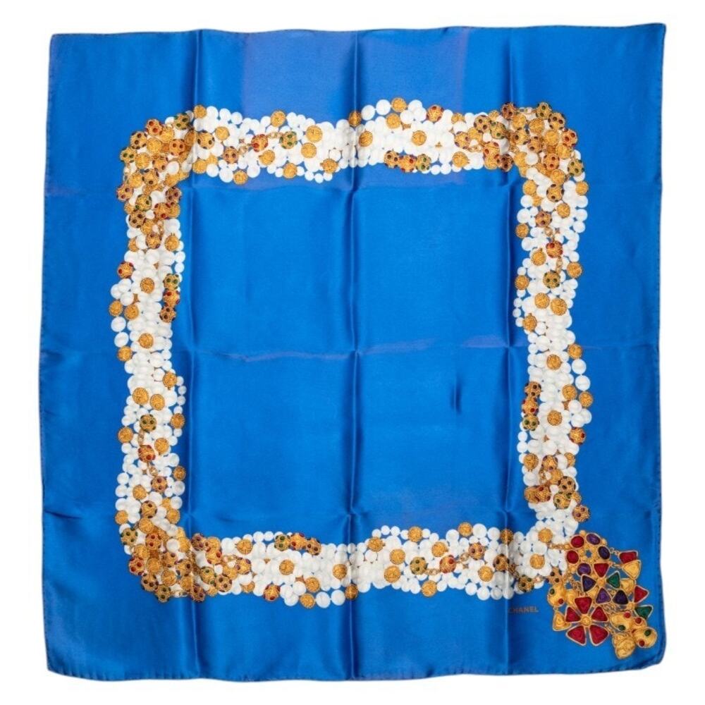 Chanel Pearl Jewel Motif Silk Scarf Multicolor